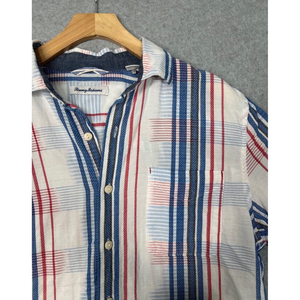 Tommy Bahama Mens Short Sleeve Button Up Shirt Multi Color Stripe Plaid Size M
